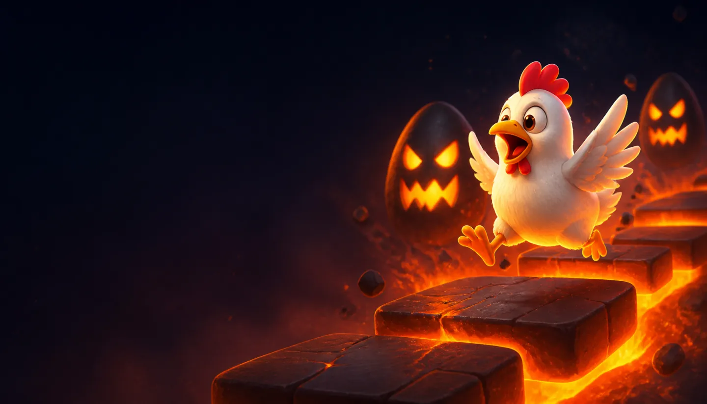 Chicken Road themed hero banner with brand-inspired elements on right, spacious left for text overlay